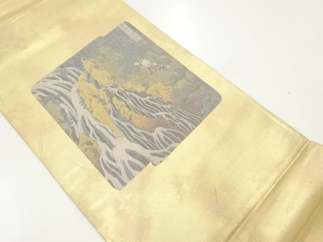 JAPANESE KIMONO / ANTIQUE FUKURO OBI / SILK / WOVEN SCENERY OF PEOPLE IN THE PAST